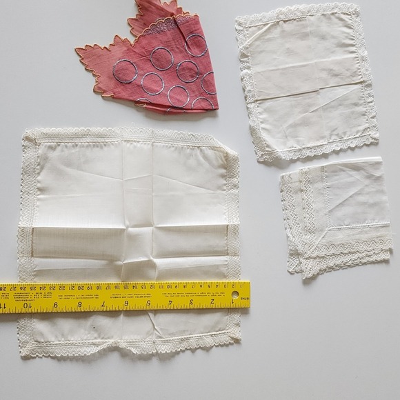 VTG Handkerchief Lot Hankie Embroidery‎ Applique White Lace Crochet Pink Linen - Picture 15 of 15